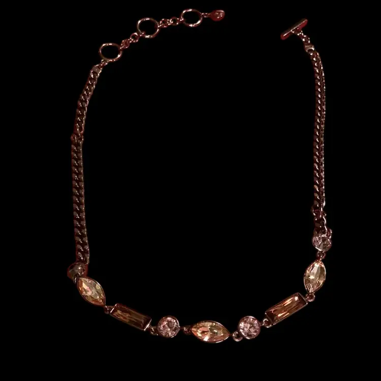 Gorgeous Modern  Bronze Tone Necklace / Choker And Matching Pierce Lever Back Candle Earrings. Beautiful Citrine & Amber Color Glass Rhinestones. Toggle Closure ~Signed Givenchy