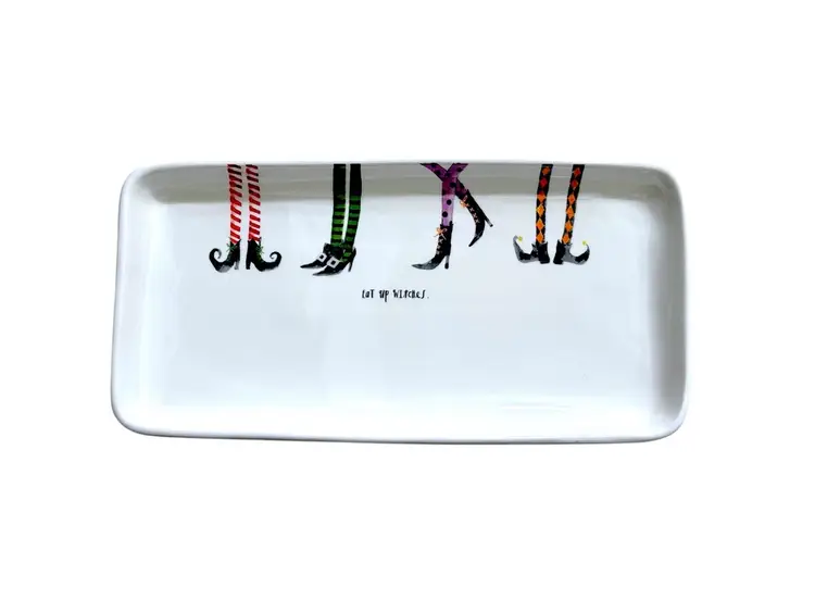 Rae Dunn Hocus Pocus Ceramic Halloween Serving Tray & Square Plate Set