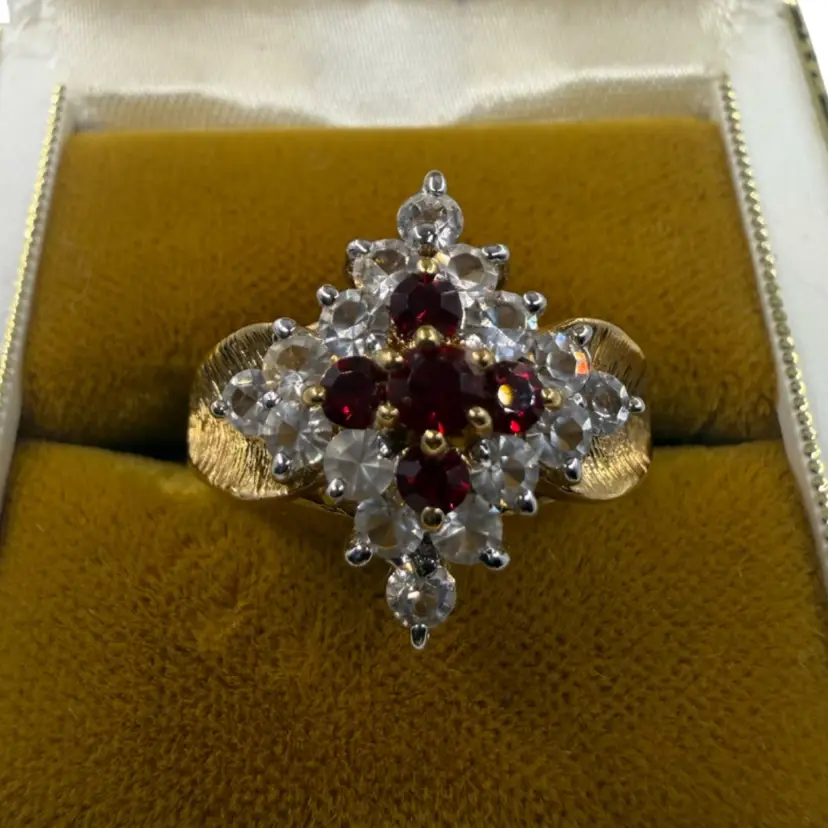 Vintage 14K HGE Cluster Glass Ring- Size 6