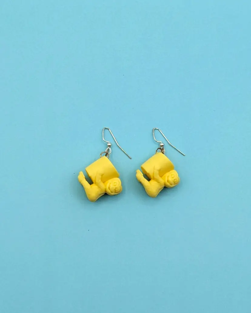 Quirky Yellow Monkey Barrell Dangling Earrings