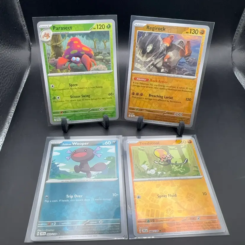 Pokémon Reverse Holo Lot Parasect, Regirock, Paldean Wooper, Toedscool