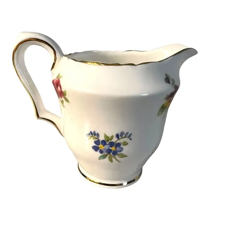 126.  Vintage Porcelain Bine China Royal Victoria Floral Small Creamer Pitcher