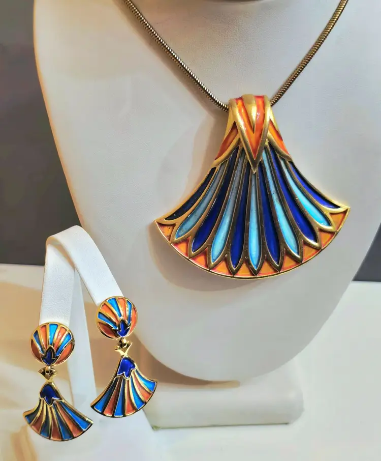 Incredible Rare 1960s Pristine Trifari Egyptian Revival Necklace Set (A9406)