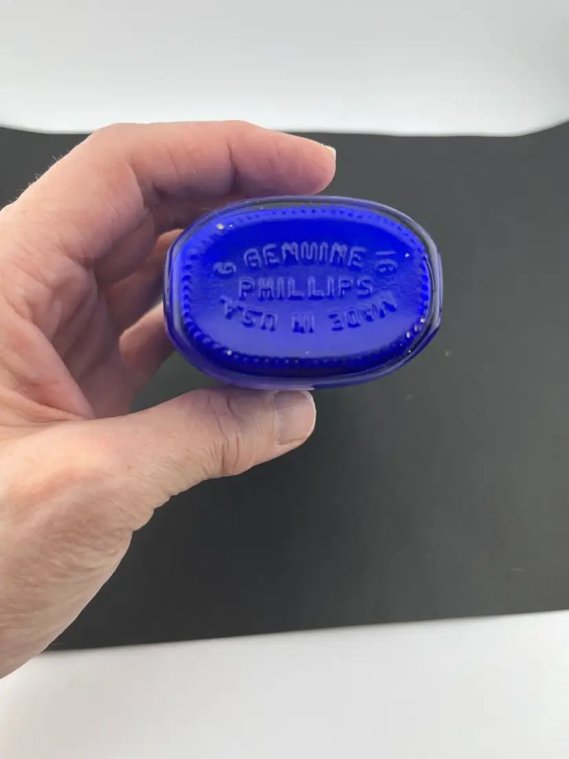 Vintage Phillips' Milk of Magnesia Cobalt Blue Bottle. No Rust on Outside of Lid