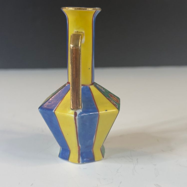 #1125 Vintage Meiji China Occupied Japan Miniature Double Handled Floral Bud Vase