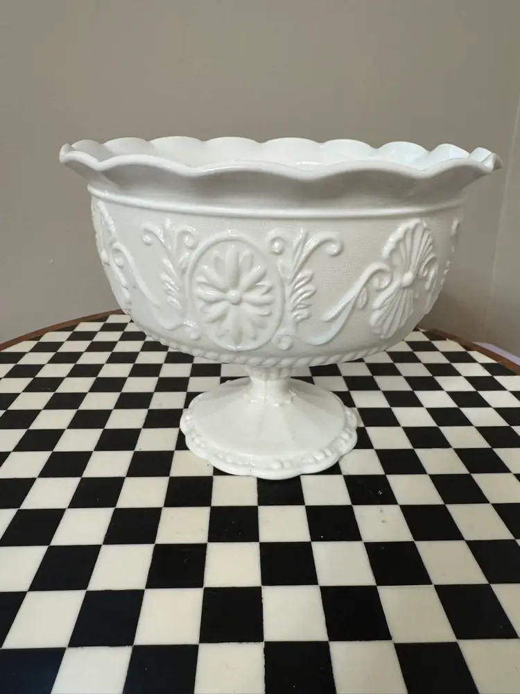 Mid-century milk glass pedestal bowl