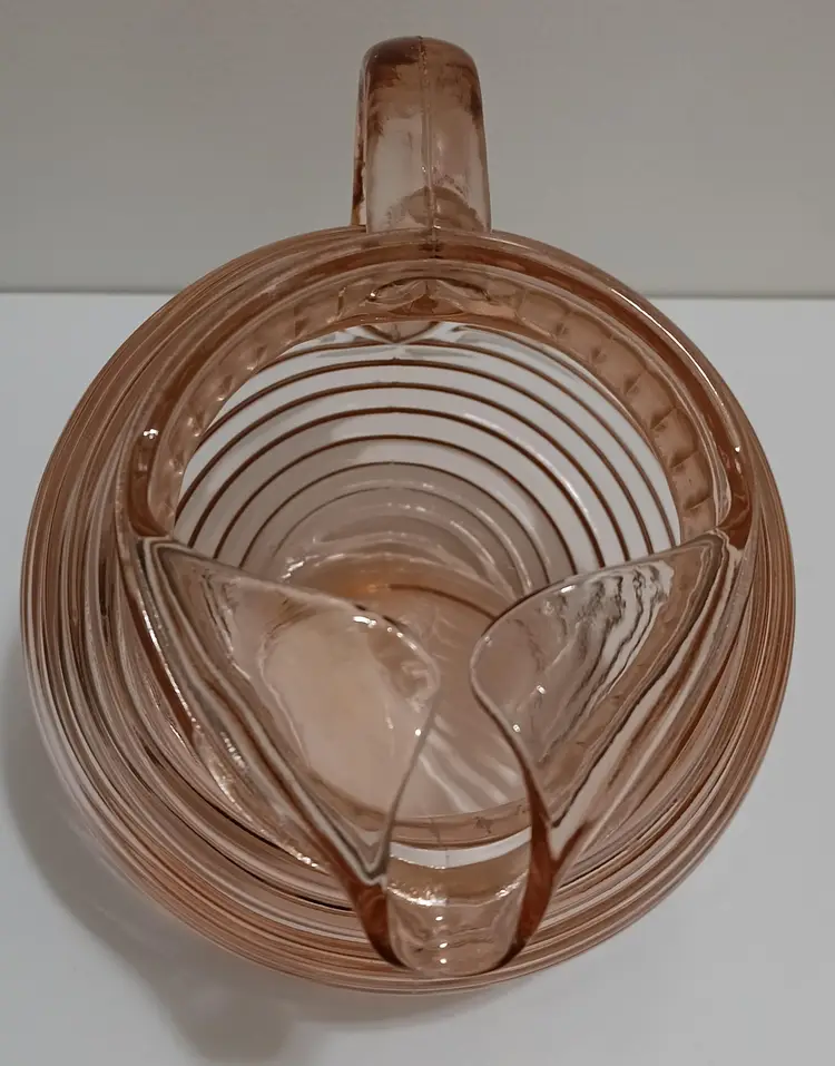 Vintage Anchor Hocking Manhattan Pink Depression Glass Tilted Ball Jug, Horizontal Ribbed; Circa 1930's