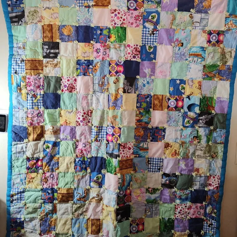 Handmade Quilt 52x45 Yarn Ties Disney Characters & Cartoons Multi Color