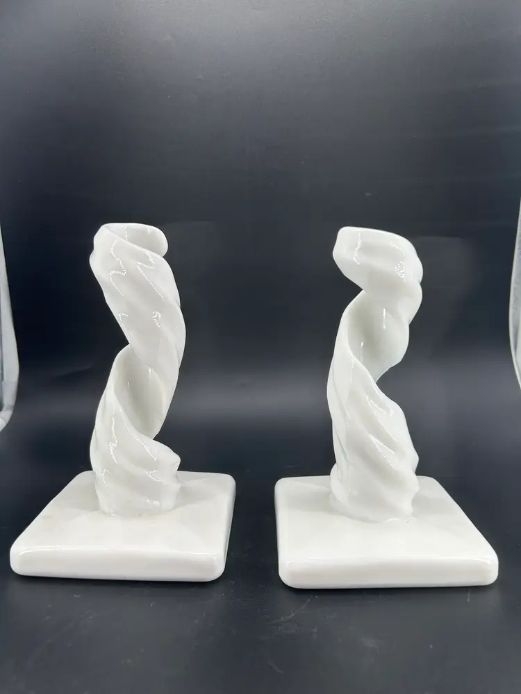 Westmoreland Twisted White Milk Glass Candle Holders