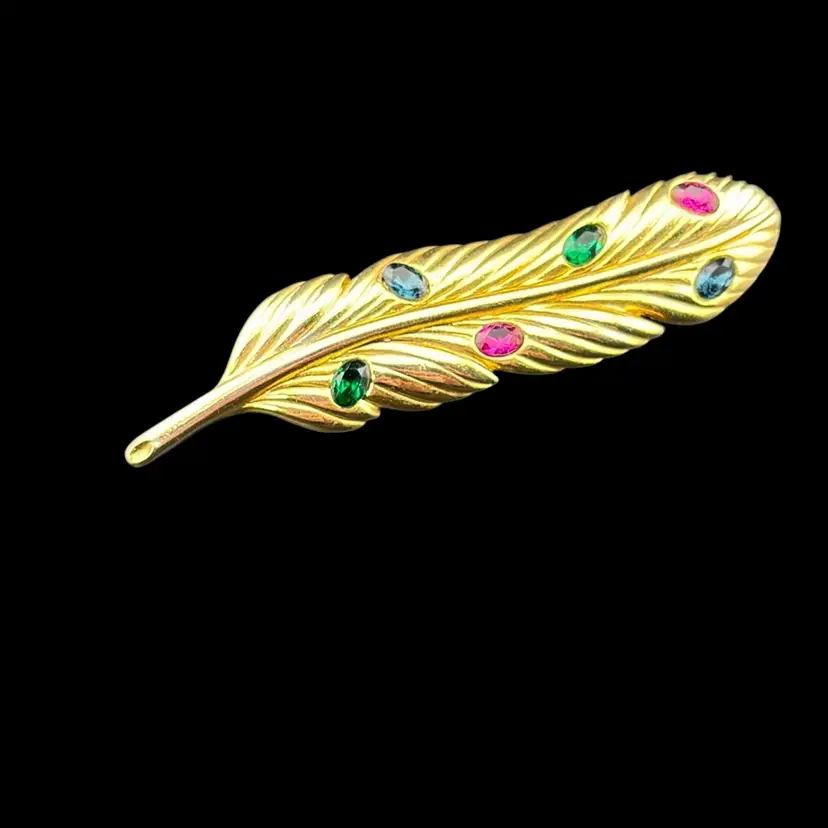 Vintage Gold Tone Feather Brooch/Pin 3.5” Long x .75” Wide