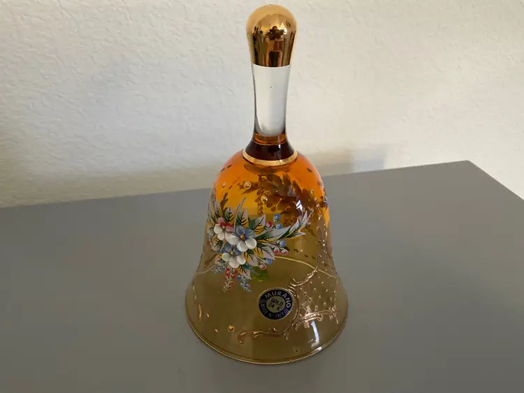 Vintage  Murano Glass Hand-Painted Floral Glass Bell