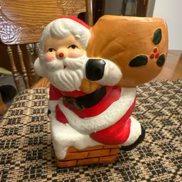 Vintage Santa Claus With Bag Votive Candle Holder Figurine Christmas Chimney
