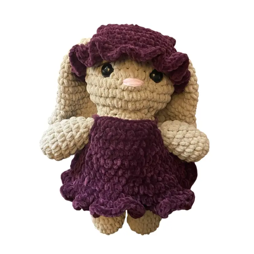 Handmade Bunny in Dress with Hat - 12” X 8” X 4”