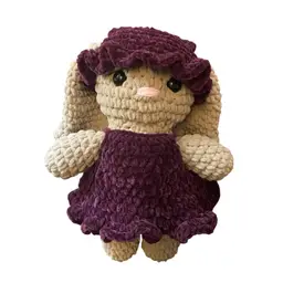 Handmade Crocheted Bunny in Dress with Hat - 12” X 8” X 4”