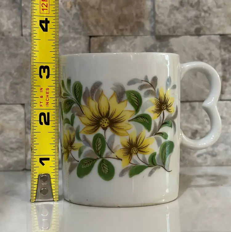MCM Mug With Floral Design And Heart Shaped Handle