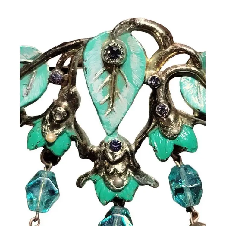 ENAMEL AND GLASS DANGLE DROP BROOCH