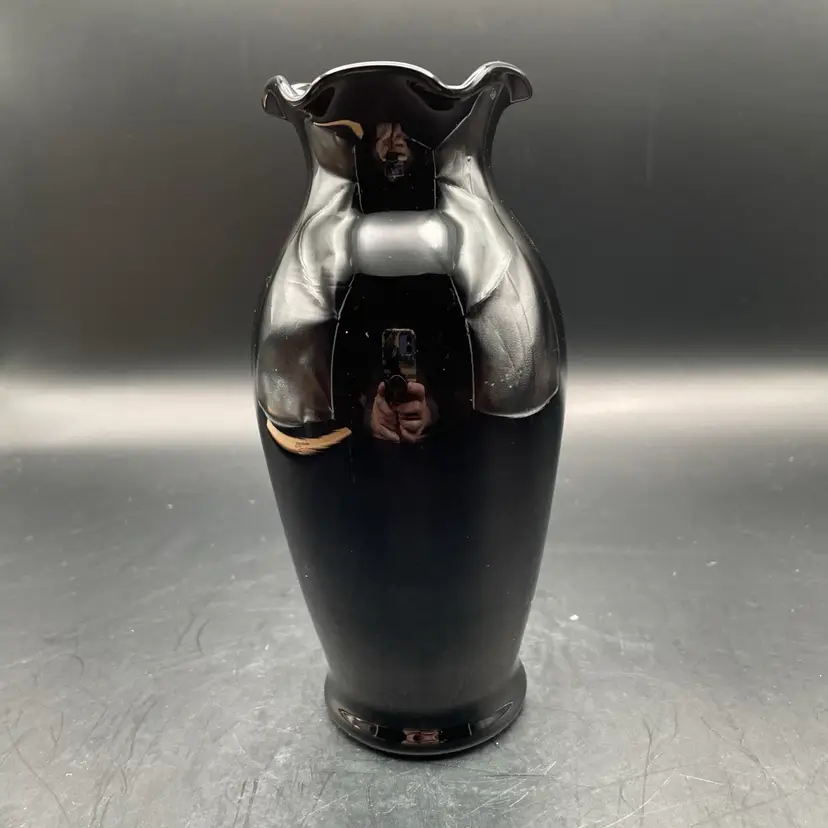 Black Glass Vase With Ruffled Edge