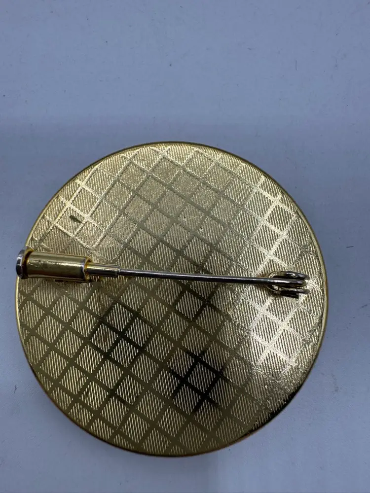 # 56 Vintage Damascene Brooch Pin with Trombone Clasp Jewelry