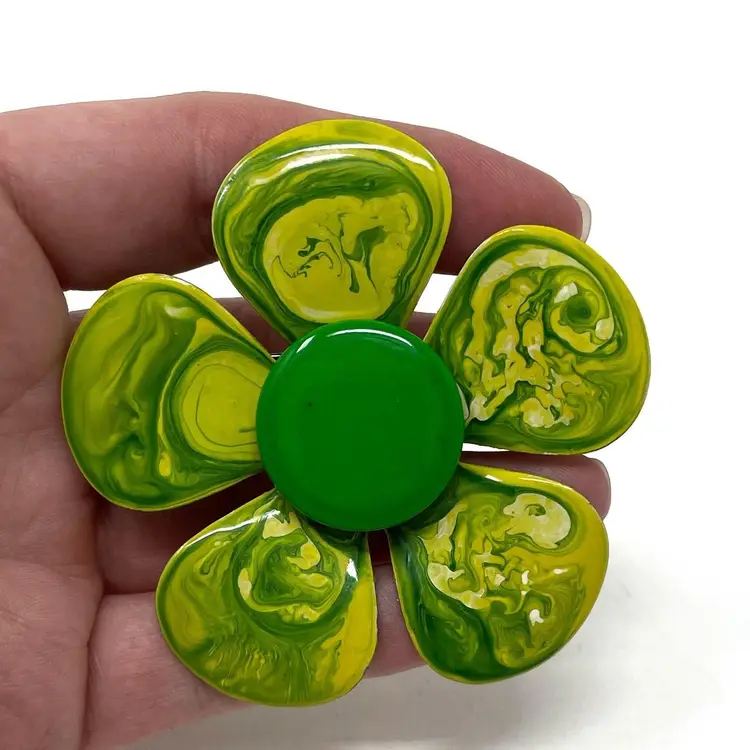 Vintage Swirled Green Enamel Flower Brooch