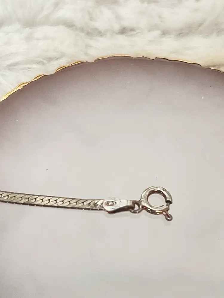 Italian 925 Sterling Silver Herringbone Bracelet Italy Stamped Classic Minimalist Chain