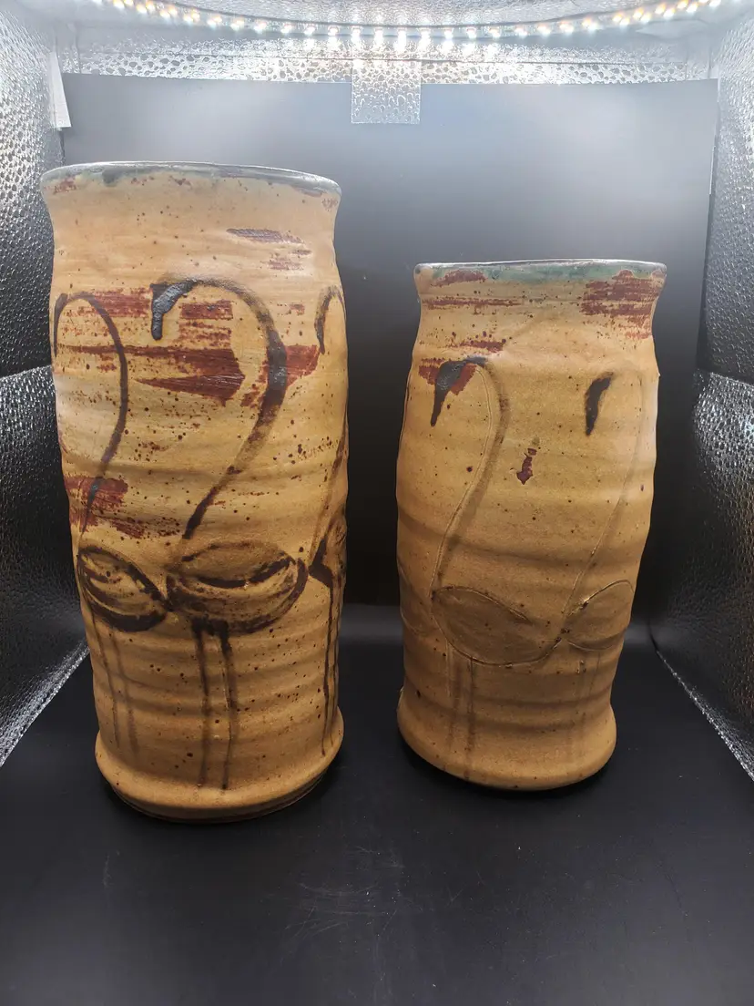 Beautiful Pair of Artisian Made Pottery Vases