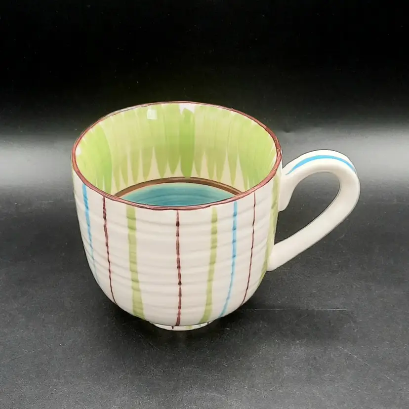 Anthropologie Striped Flower Pedestal Mug Green Blue Brown