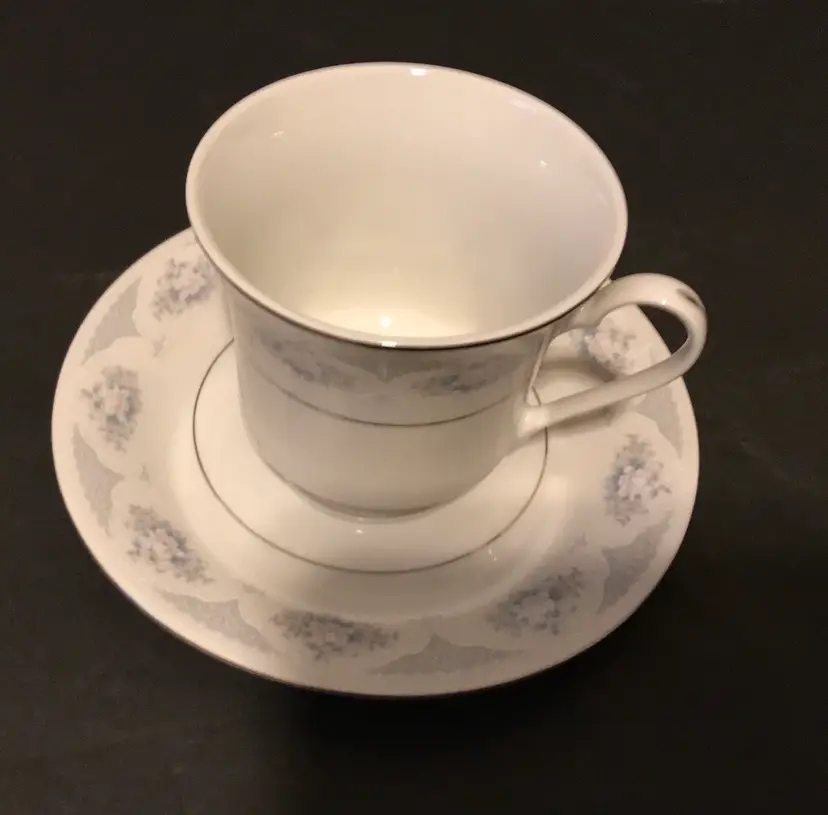 Fine China Silverie Blue Gray Floral Cup And Saucer