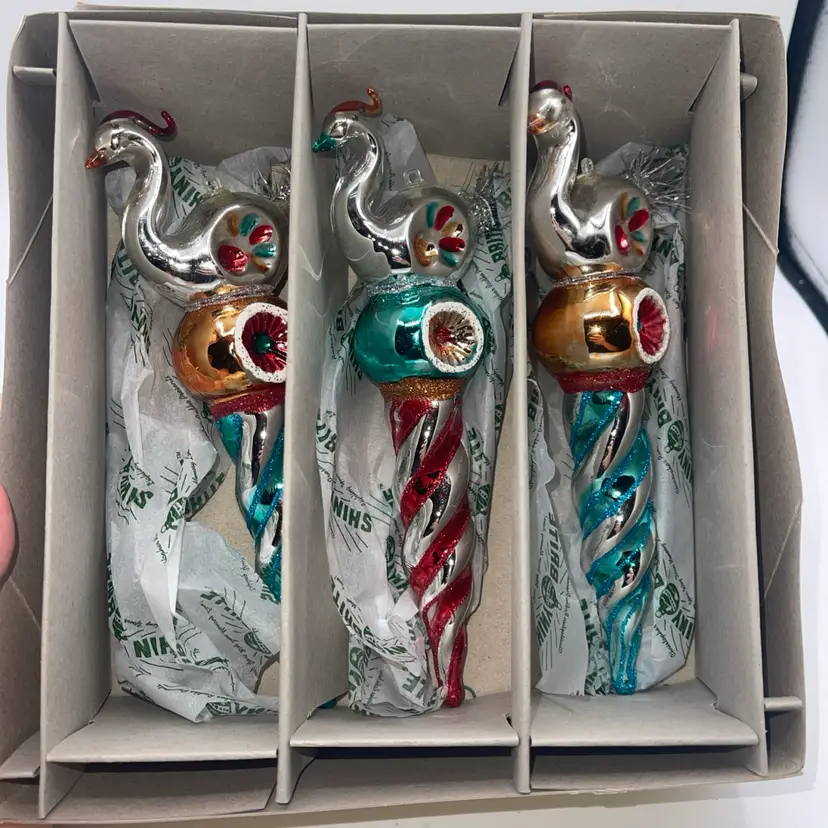 Shiny Brite Christopher Radko Swan Icicle Ornaments (3) Rare 2019