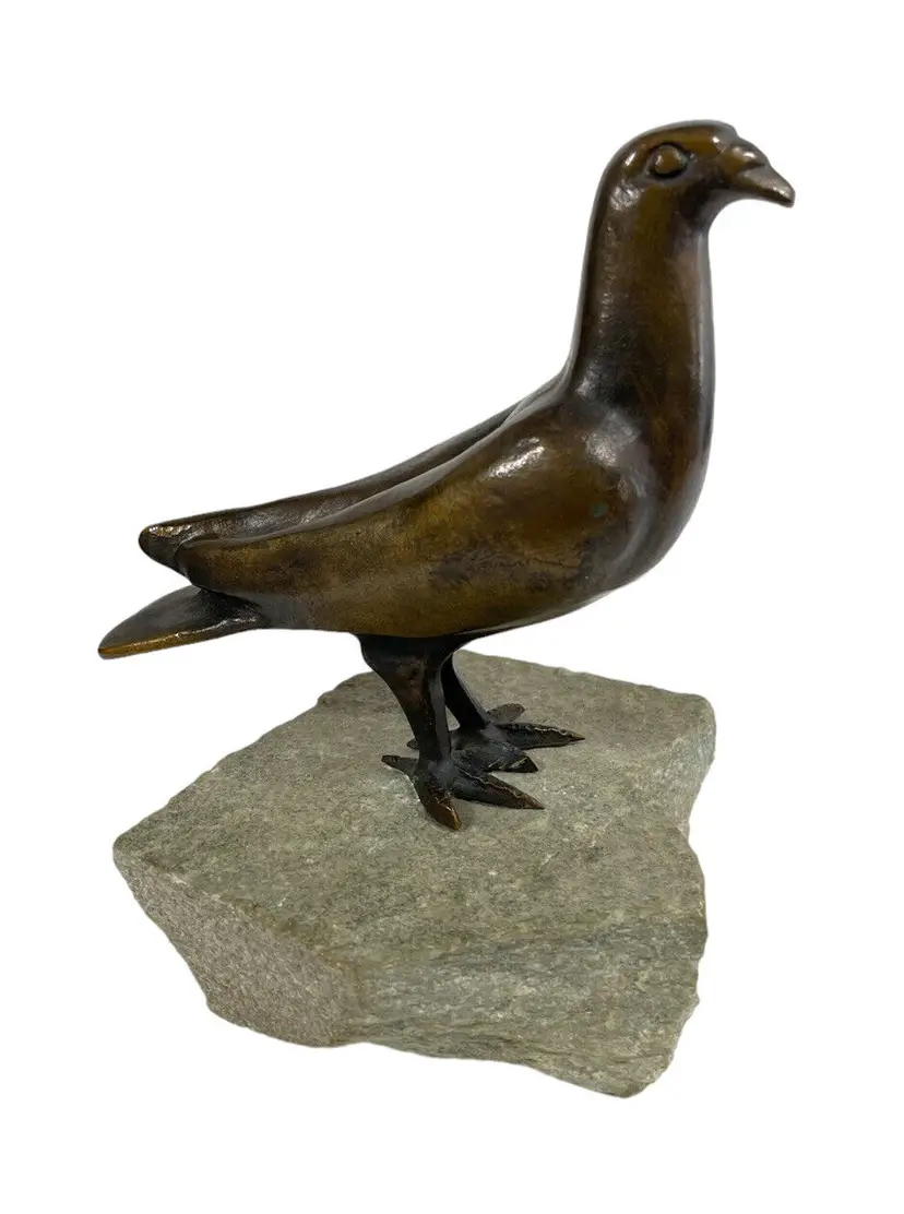 Art Deco Bronze Bird Pigeon Sculpture by CHARLES REUSSNER Signed Original Rare