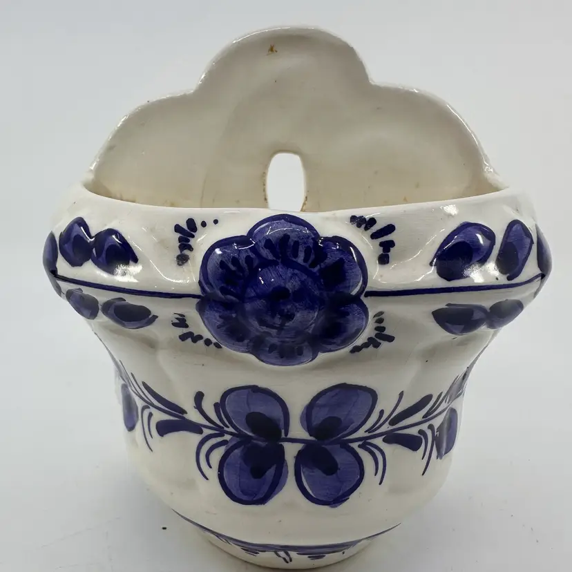 Blue & White Floral Ceramic Wall Planter