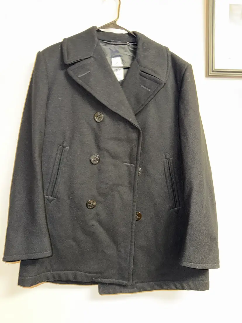 Authentic Made In USA Navy Issued Pea Coat Boston 42R Black