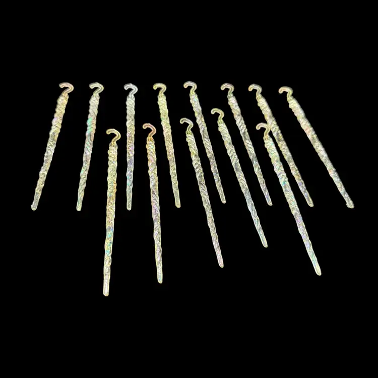 Vintage Christmas Ornaments Iridescent Clear Plastic Twisted Icicles Lot of 13