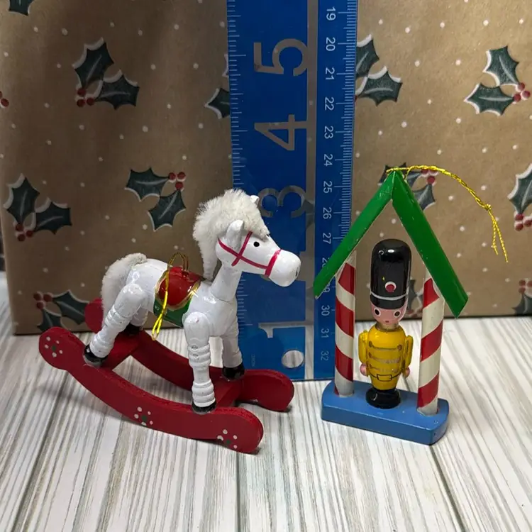 Set Of 2 Vintage Wooden Ornaments