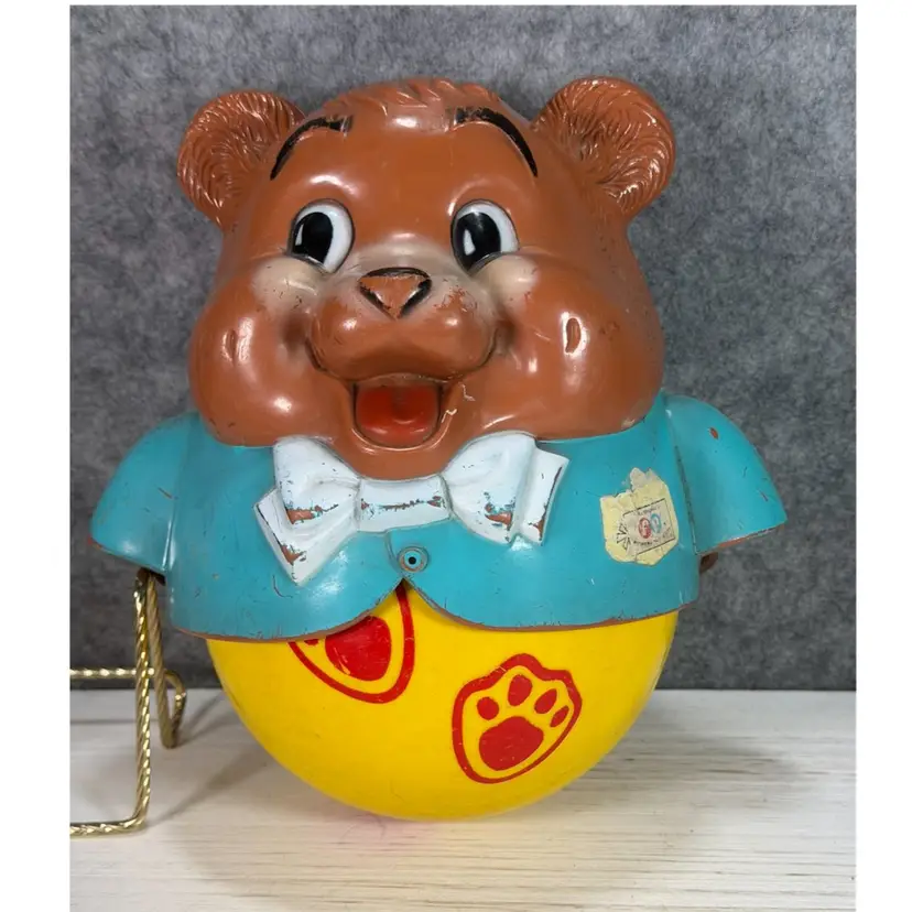 Vintage Bear Roly Poly / Weeble Wobble Toy – Large Plastic Tumbling Bear Figure