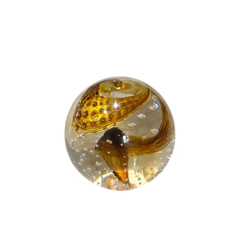 Pairpoint Vintage Amber Swirl Mulligans Bubbles 24% Lead Crystal Paperweight - Original Sticker - 3”