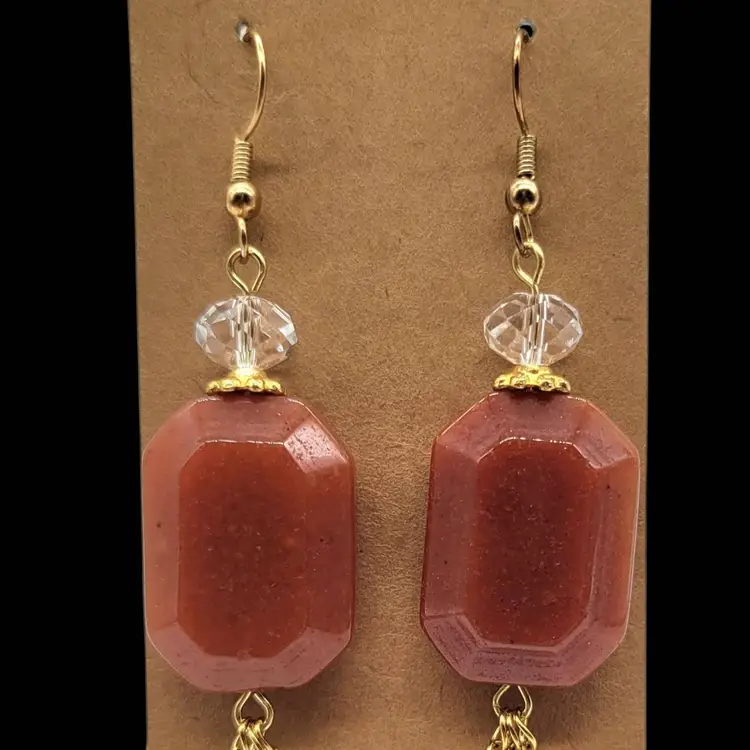 Handmade Carnelian, Crystal, Dangle Earrings