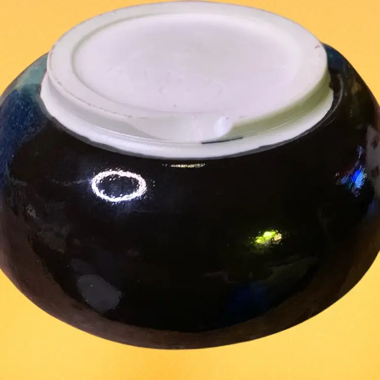 44. Signed Studio Art Pottery Flower Frog Vase 4" Blue/GreenDrip Ceramic Spikes