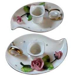 Lefton Mid Century Rose Candle Holders Pair