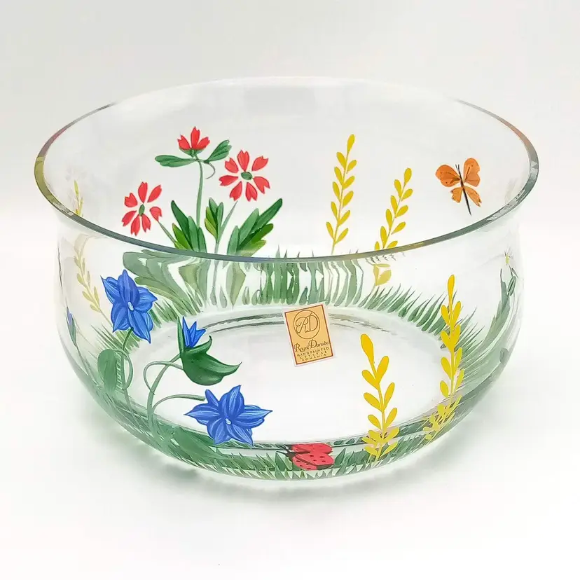 Royal Danube Crystal Bowl, Hand-Painted Naive Floral & Insect Design, Romania