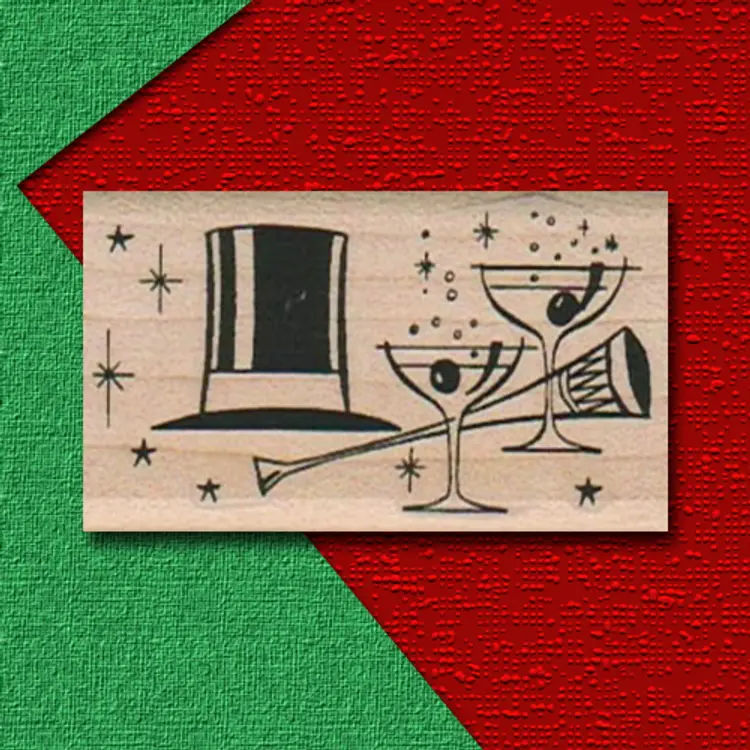 MCM Happy New Years Eve Collage Rubber Stamp - Christmas Holiday Season