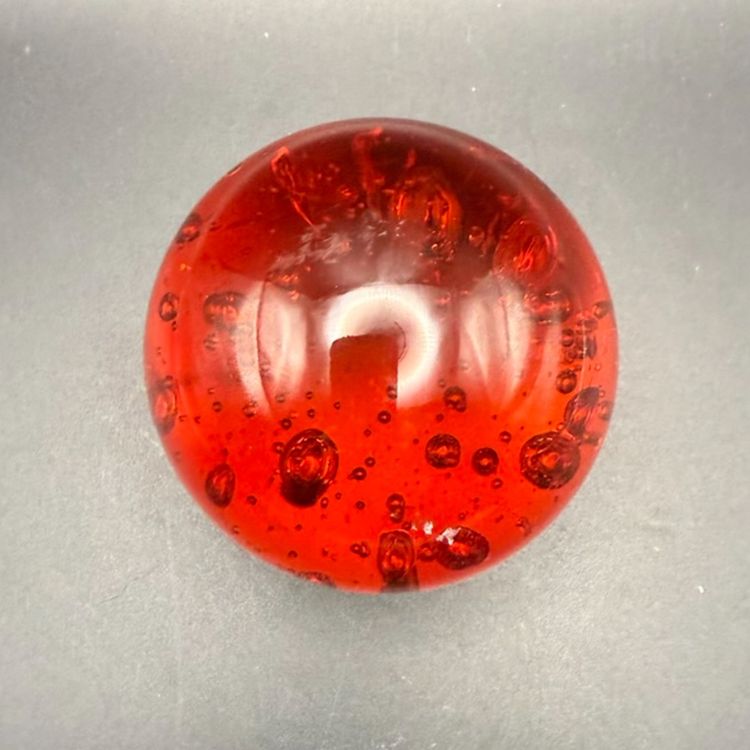 Vintage Large Ruby Red Glass Paperweight With  Controlled Bubbles - 3 1/2 in dia