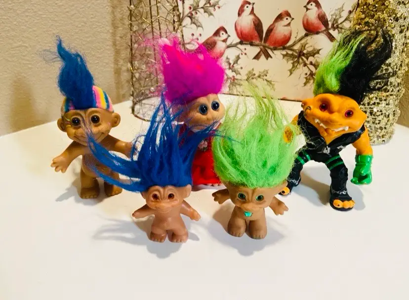 Vintage Lot of 5 Troll Dolls Collectible Figure Toys Retro Kitsch Mid Century