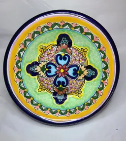 Talavera 8" Terra Cotta Bowl For Wall Hanging Pueblo Mexico Signed By Hernandez