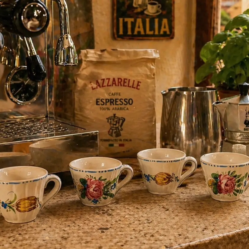 Vintage Italian Majolica Nova Rose Espresso Cups Set Of Four