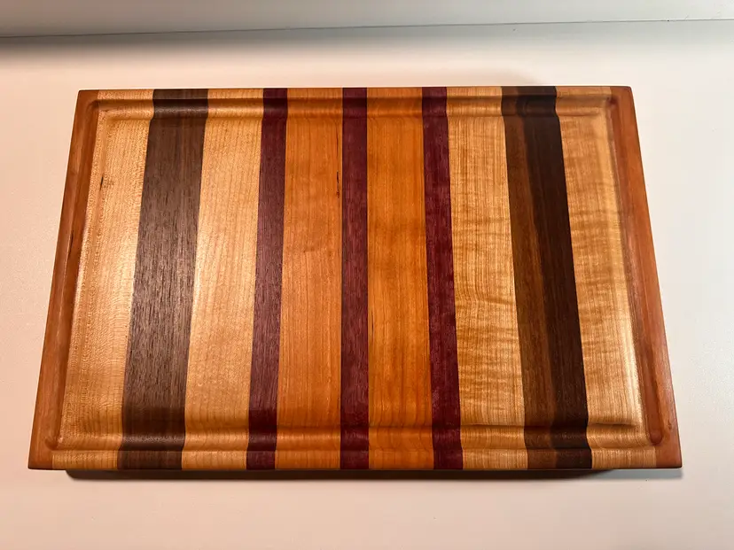 Handcrafted Walnut, Maple & Cherry Cutting Board: Food-Safe, 17x11