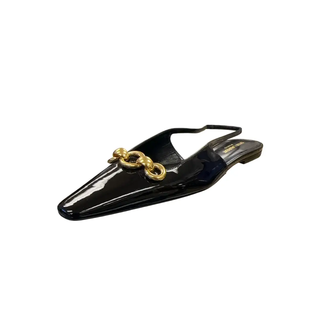 Saint Laurent Black Patent Sling Backs Sz 39.5