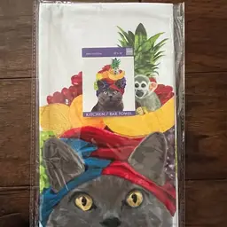 Kitchen Bar Towel "Carmen" Gray Cat New in Package - Gift 18" x 26" 100% Cotton