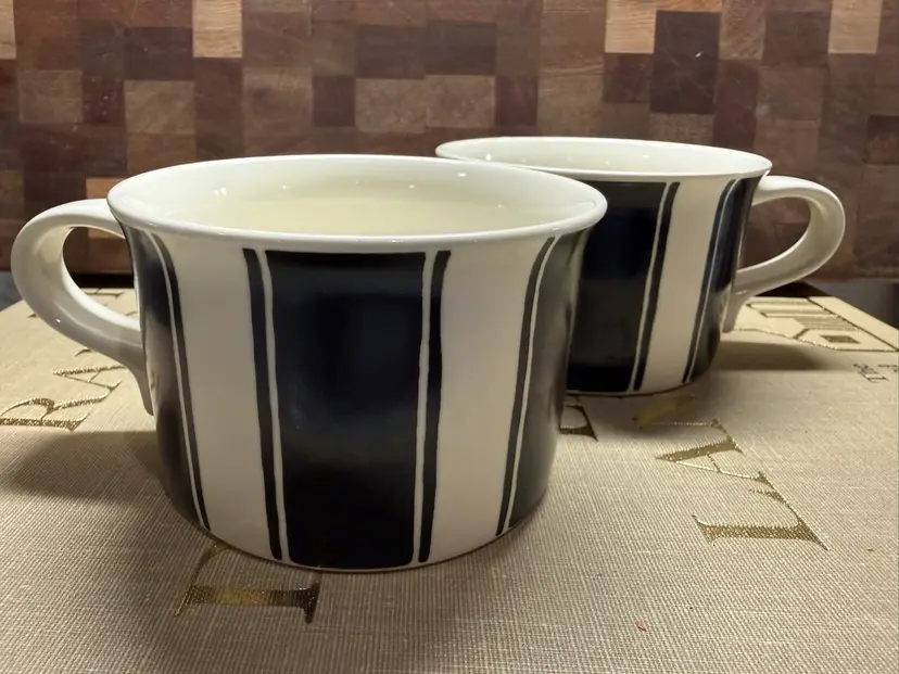 Mikasa Madison Avenue Black and White Striped Mugs by Laurie Gates Set of 2