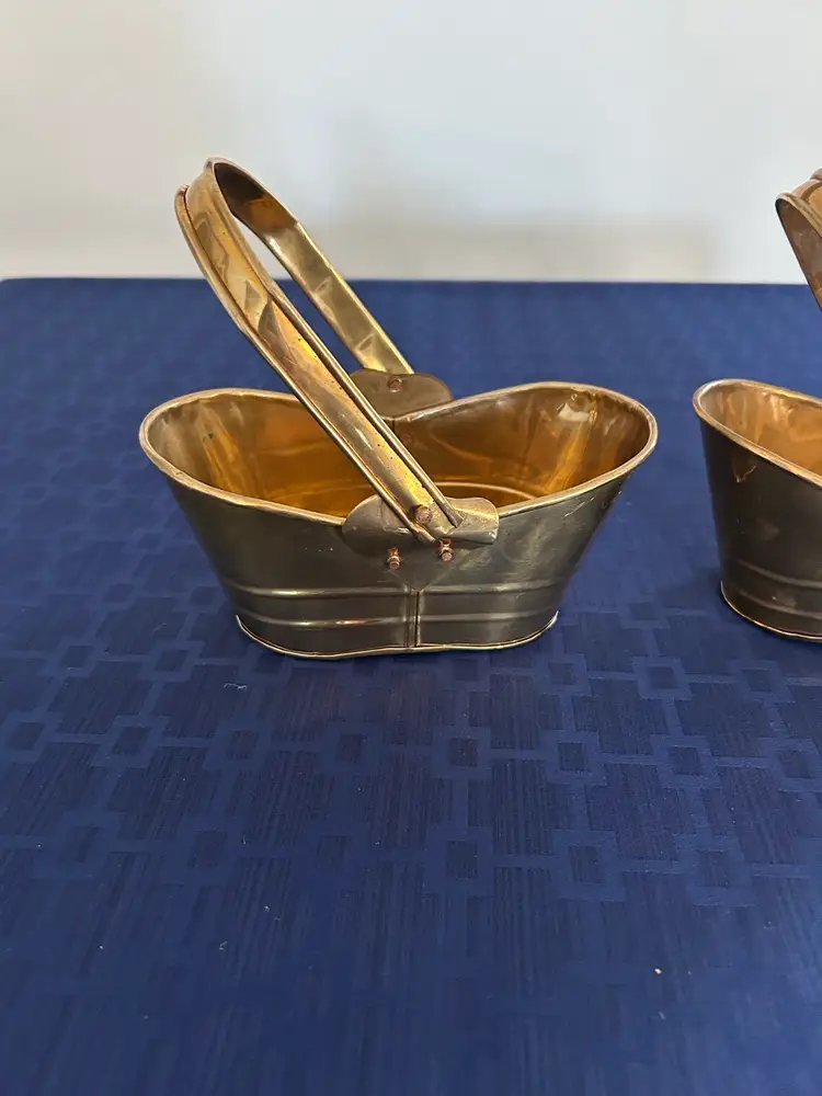 Vintage Brass Baskets Set Of 2. Made In India.  7 X 4 Inches H 3 Inches