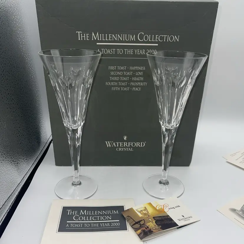 Waterford Crystal Millennium Collection Love Champagne Toasting Flutes with Box